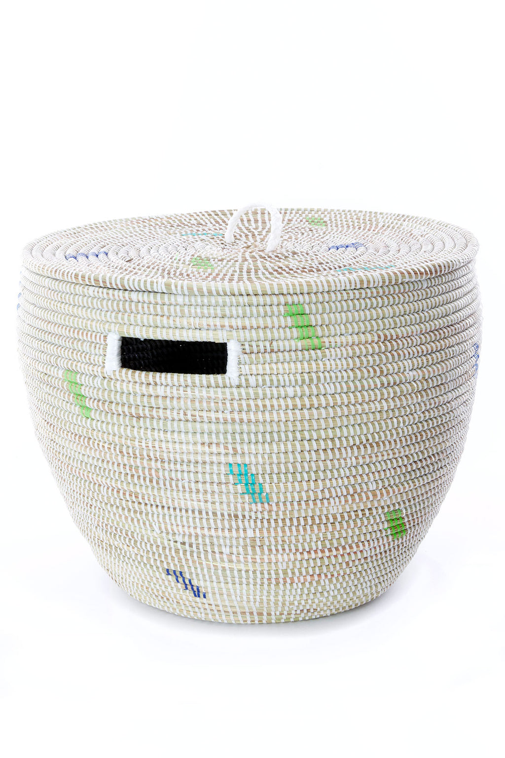 Set of Two Green and Blue Dash Nesting Baskets with Lids