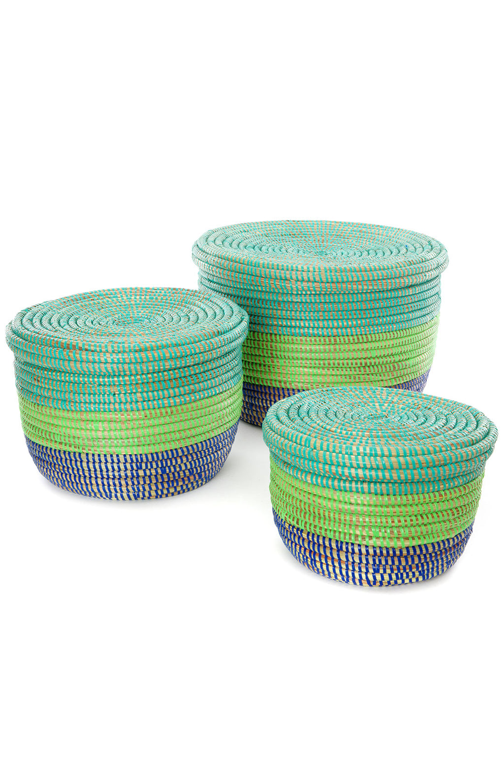 Set of Three Aqua, Blue and Green Nesting Storage Baskets