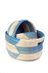 Set of Three Blue Herringbone Sewing Baskets