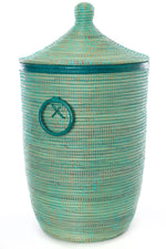 Aqua Blue Hamper Baskets with Leather Trim - Sold Singly