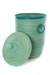 Aqua Blue Hamper Baskets with Leather Trim - Sold Singly