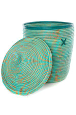 Aqua Blue Hamper Baskets with Leather Trim - Sold Singly