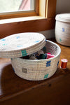 White Lidded Storage Box with Shades of Blue Dots Default Title