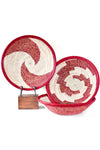 Red and White Leather Trimmed Baskets in Assorted Patterns