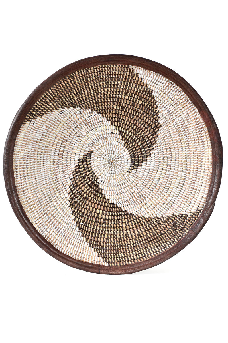Brown and White Leather Trimmed Baskets in Assorted Patterns