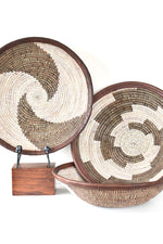 Brown and White Leather Trimmed Baskets in Assorted Patterns