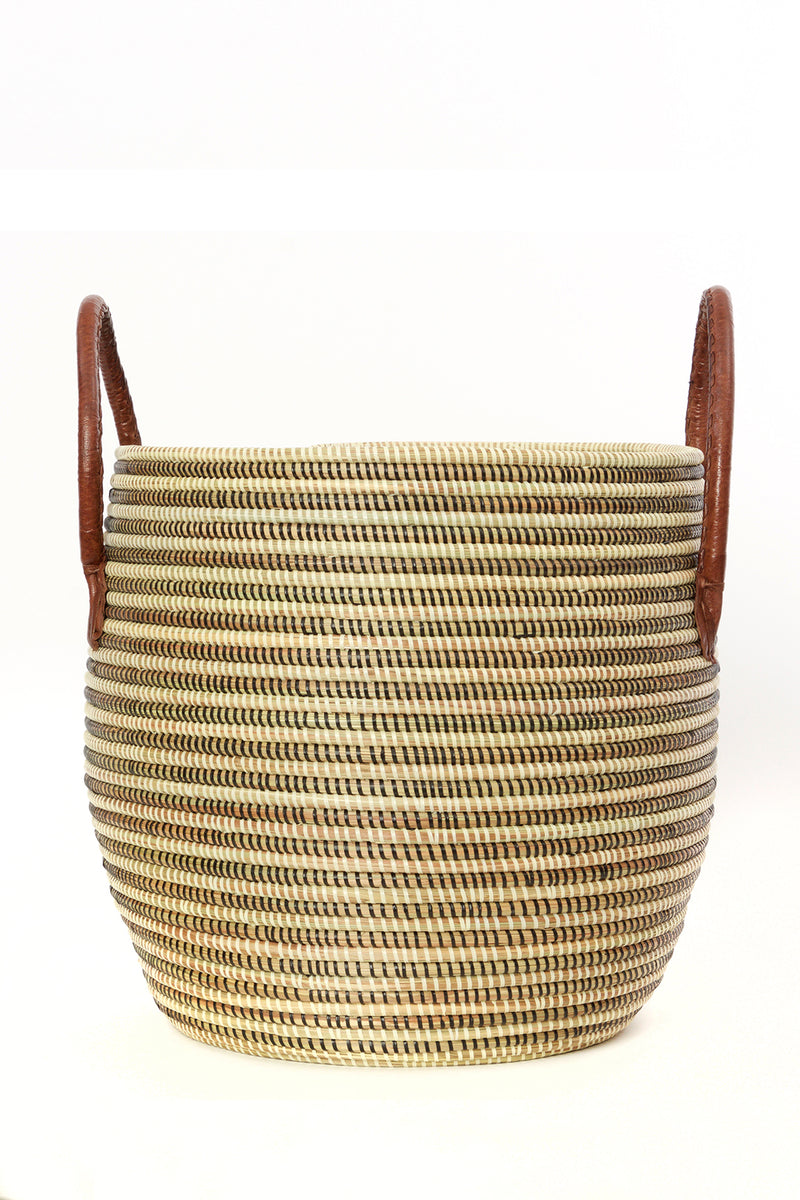 Set/3 Mixed Stripe Baskets with Leather Handles Default Title