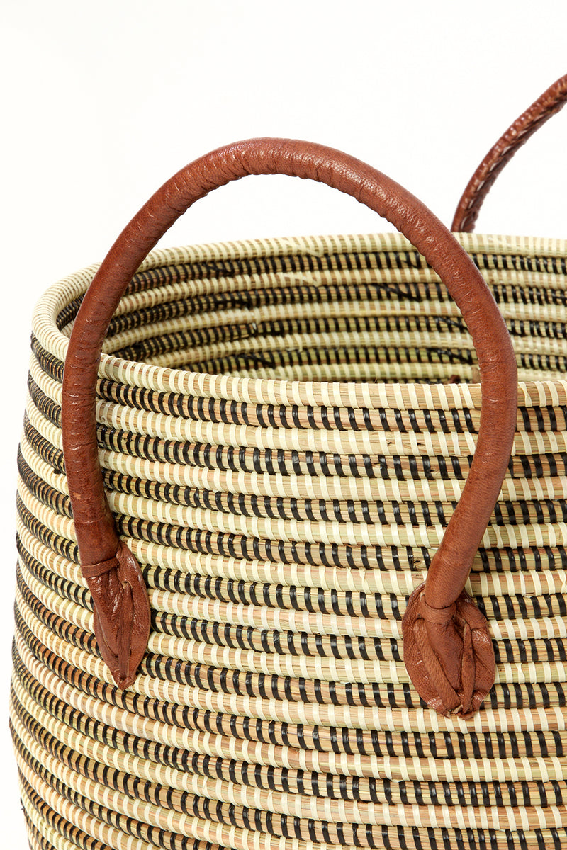 Set/3 Mixed Stripe Baskets with Leather Handles Default Title