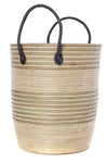 Set/3 Silver Mixed Stripe Baskets with Leather Handles Default Title