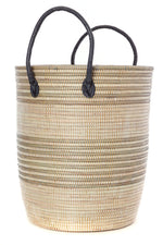 Set/3 Silver Mixed Stripe Baskets with Leather Handles Default Title