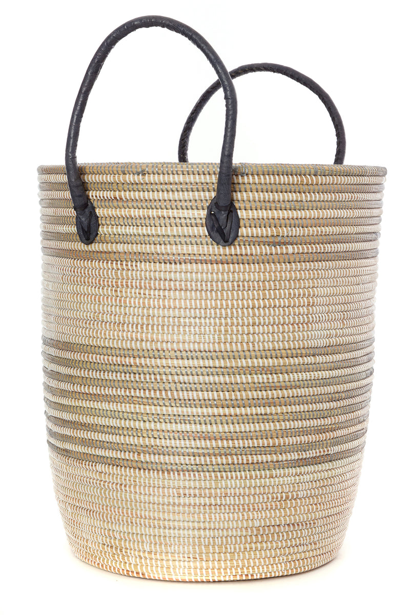 Set/3 Silver Mixed Stripe Baskets with Leather Handles Default Title