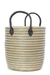 Set/3 Silver Mixed Stripe Baskets with Leather Handles Default Title