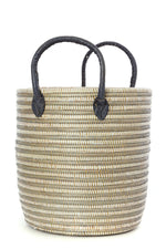 Set/3 Silver Mixed Stripe Baskets with Leather Handles Default Title