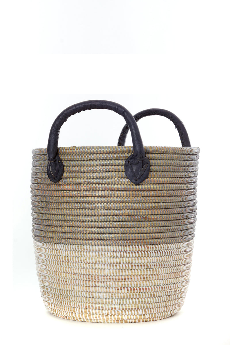 Set/3 Silver Mixed Stripe Baskets with Leather Handles Default Title