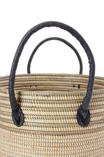 Set/3 Silver Mixed Stripe Baskets with Leather Handles Default Title