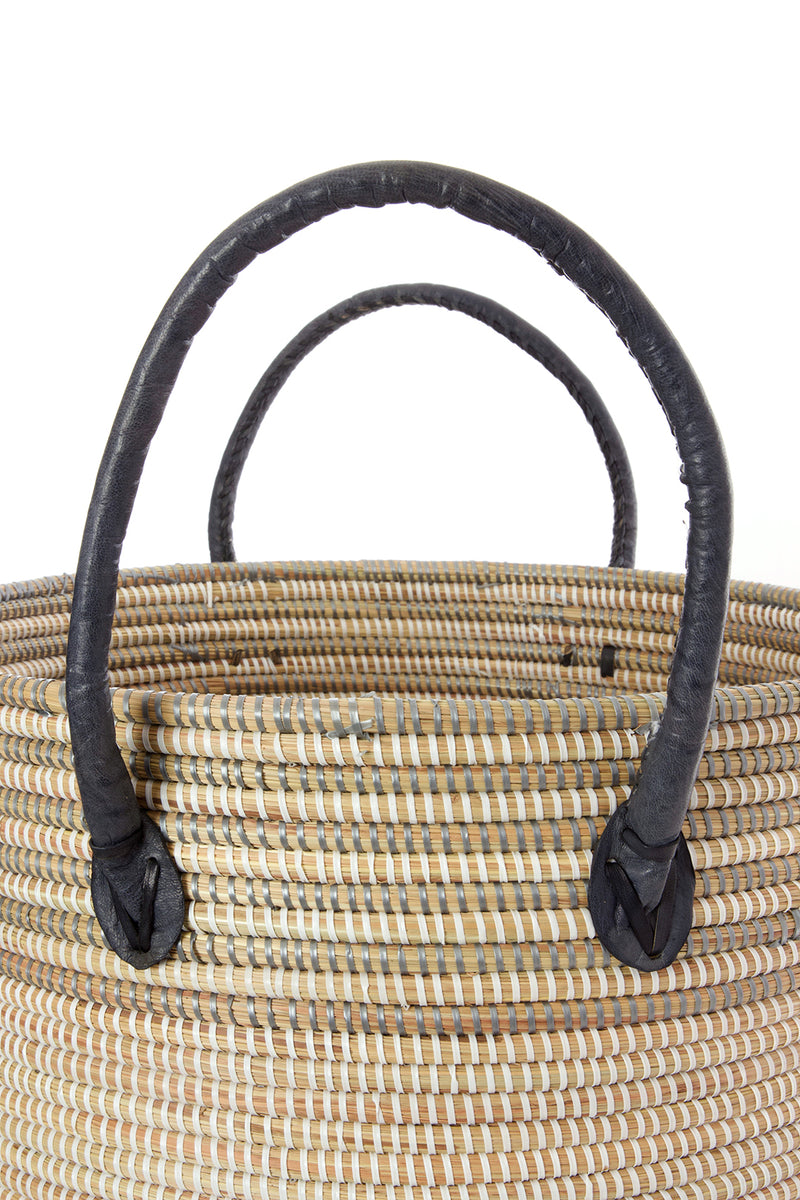 Set/3 Silver Mixed Stripe Baskets with Leather Handles Default Title