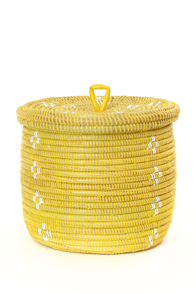 Yellow and White Blossom Lidded Storage Basket