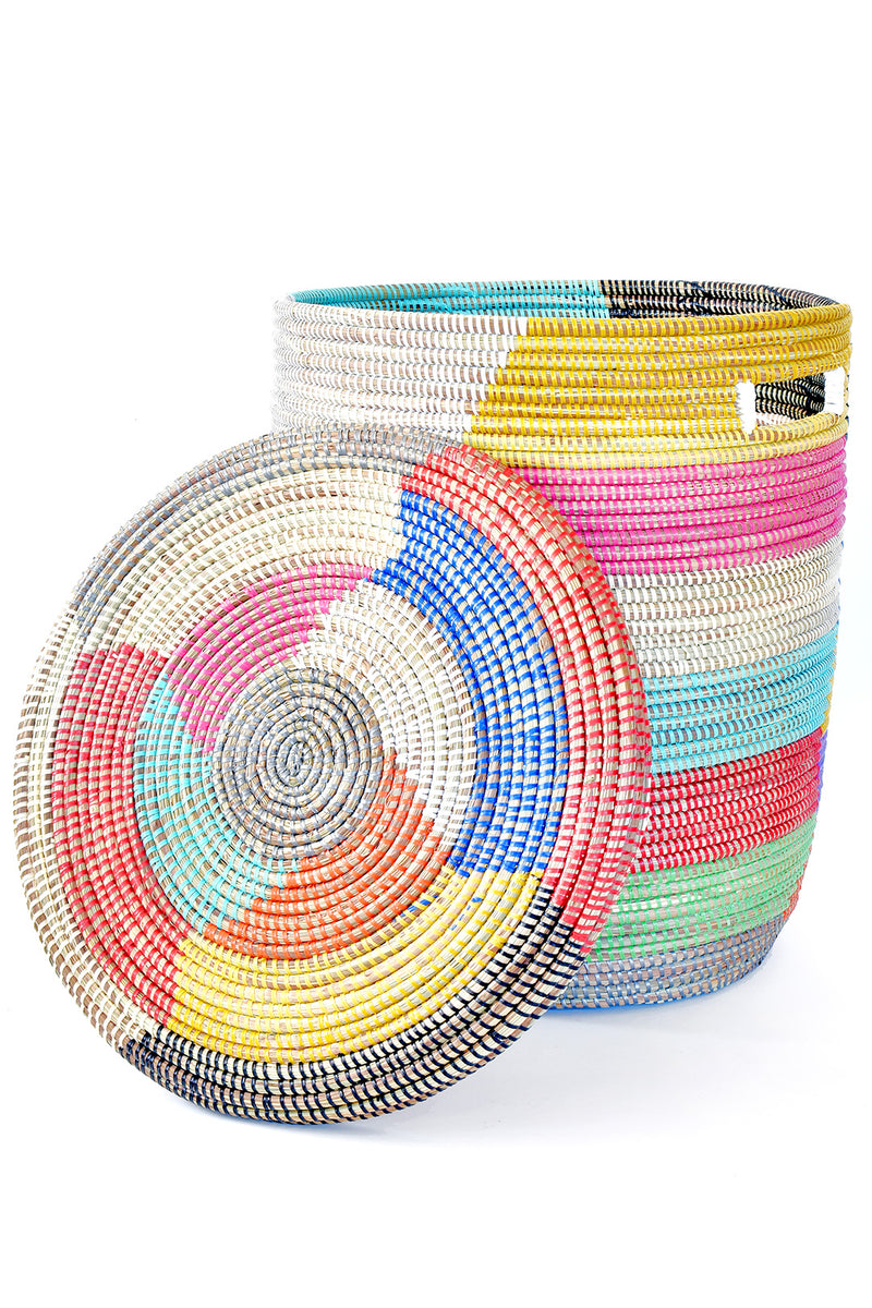 Rainbow Herringbone Lidded Storage Basket