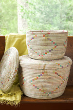 Set of Two Rainbow Garland Lidded White Storage Baskets Default Title