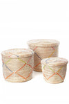 Set of Three Rainbow Garland Lidded White Storage Baskets