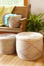 Set of Three Rainbow Garland Lidded White Storage Baskets Default Title