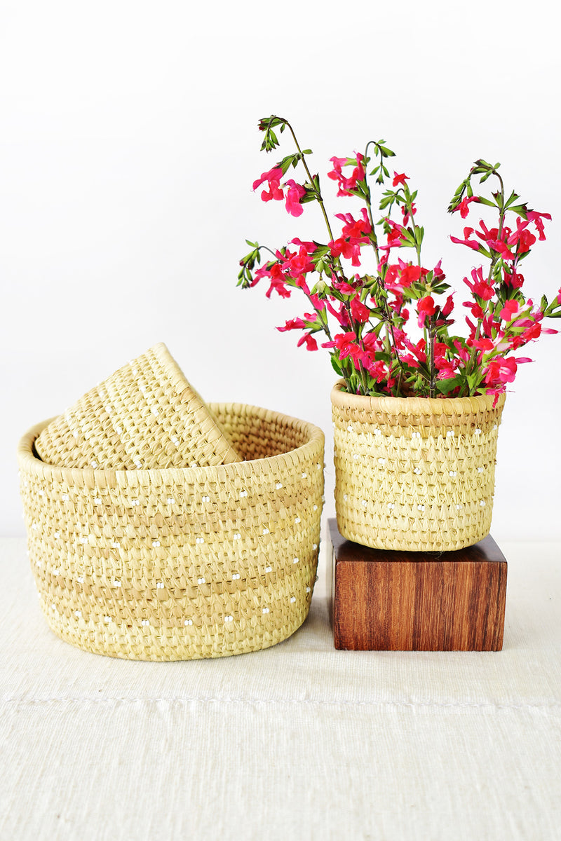 Ngurunit Nomadic Camel Milking Baskets with White Beaded Dots