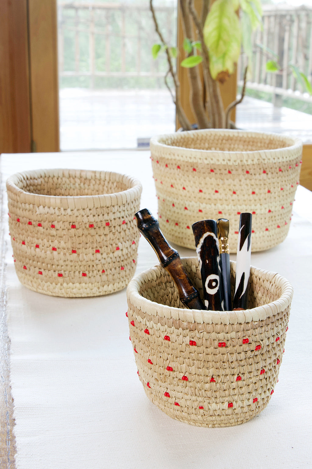 Ngurunit Nomadic Camel Milking Baskets with Red Beaded Dots