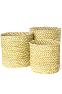 Yellow & Natural Maila Milulu Reed Basket - Medium