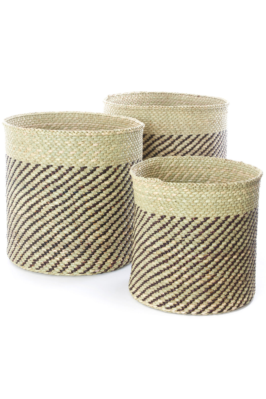 Iringa Basket with Diagonal Black Stripes - Medium