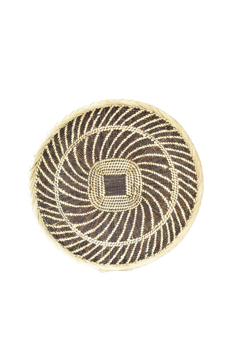 Small BaTonga All-Natural Plateau Basket with Sun Pattern