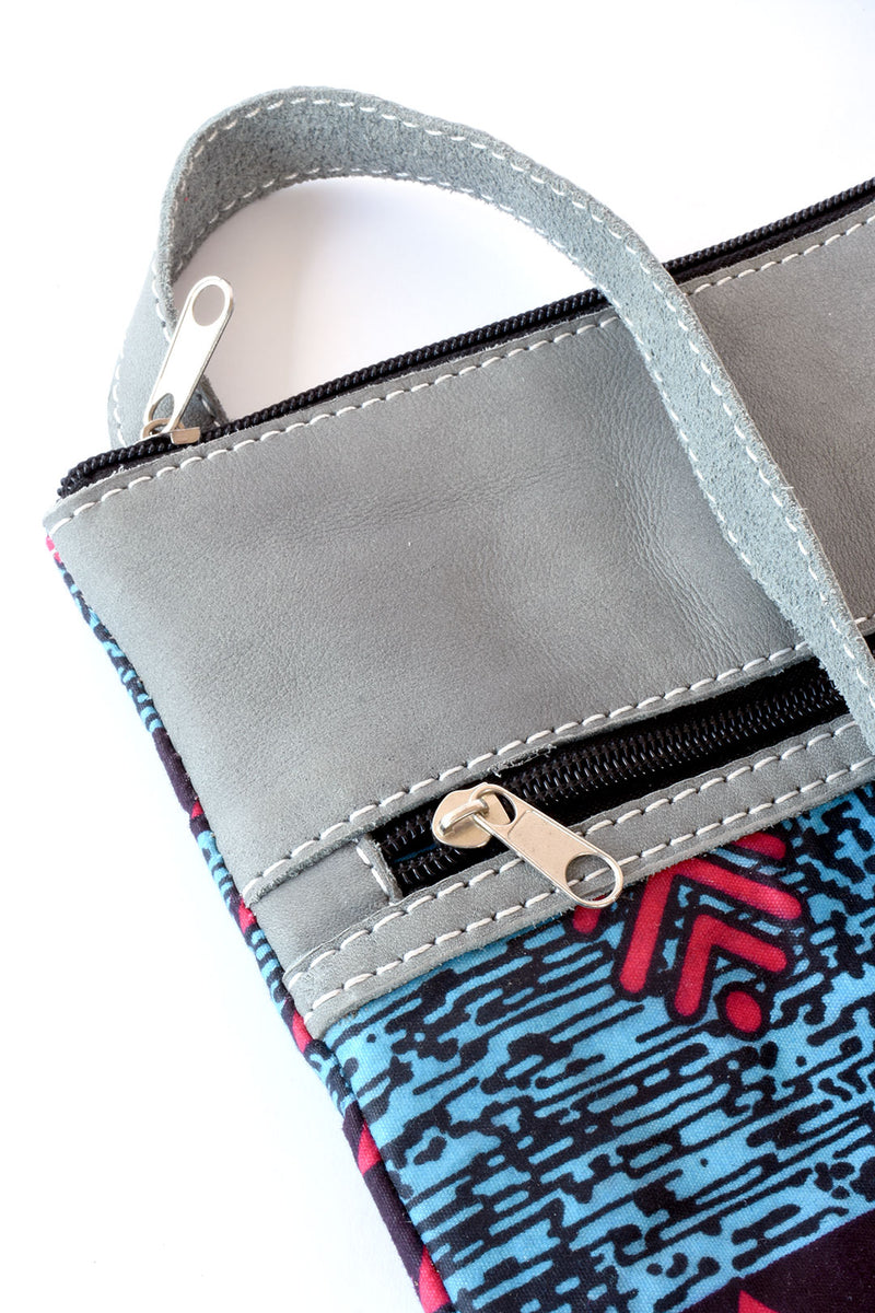 Zambian Chitenge Cloth and Gray Leather Cross Body Bag – Swahili