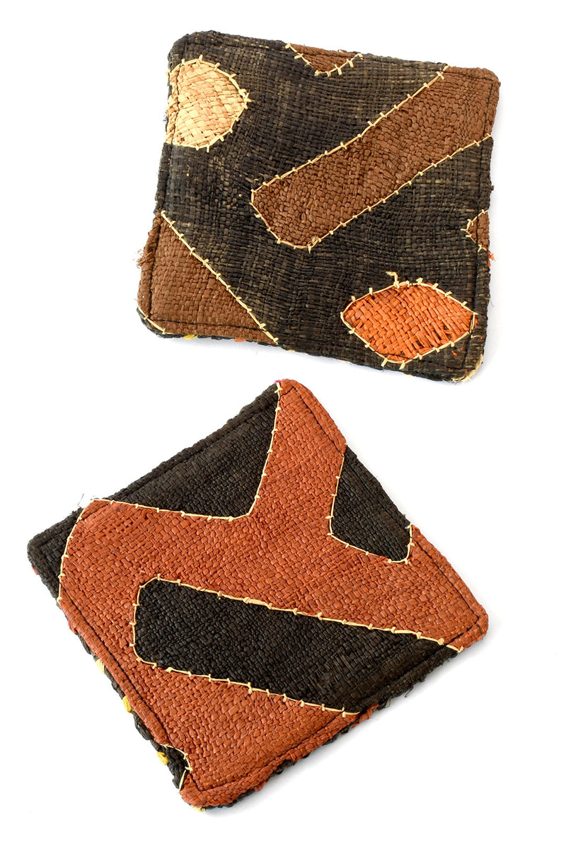 Set of Two African Joy Congo Raffia Coasters