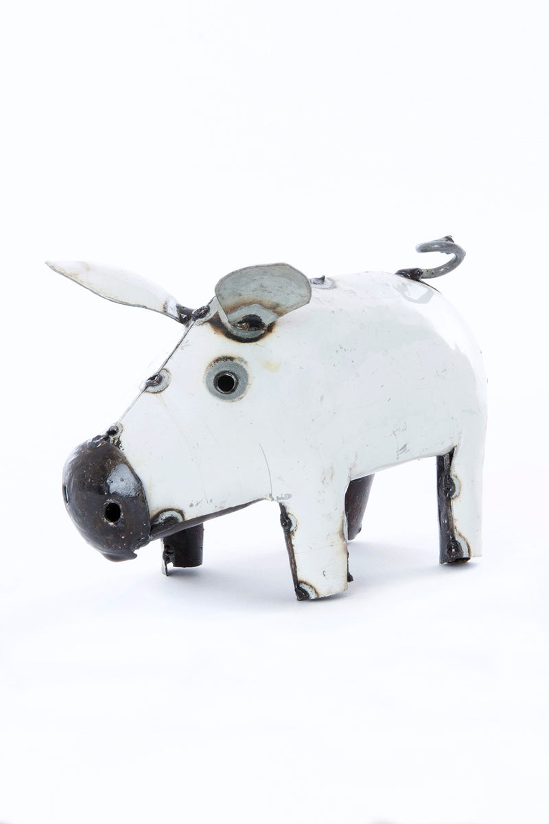 White Recycled Metal Pig Sculptures