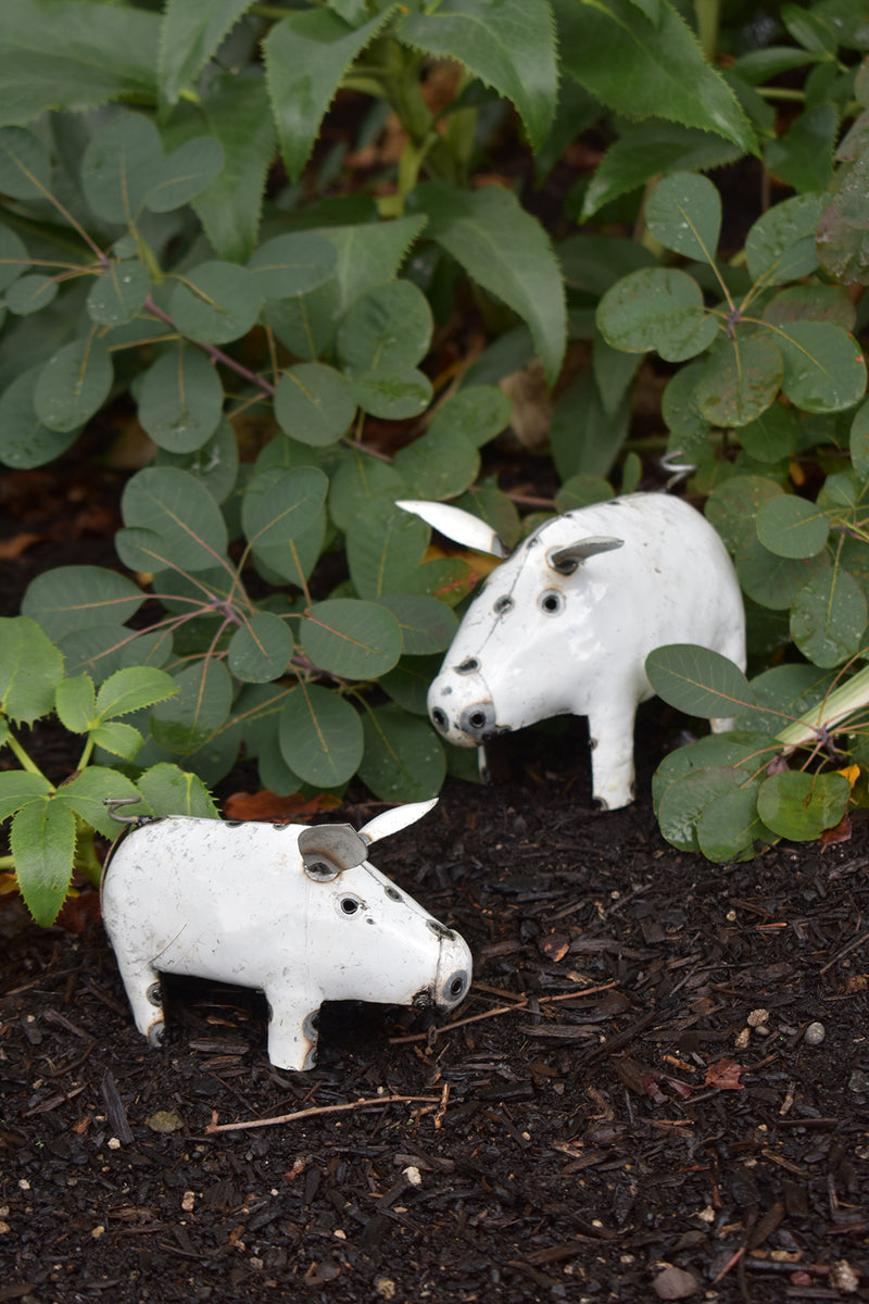 White Recycled Metal Pig Sculptures