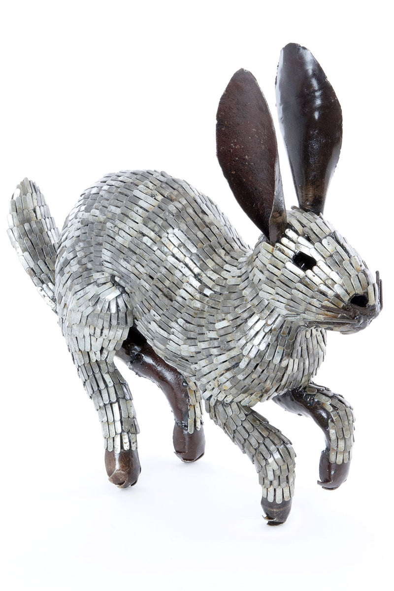 Recycled Metal Running Rabbit Sculpture from Zimbabwe