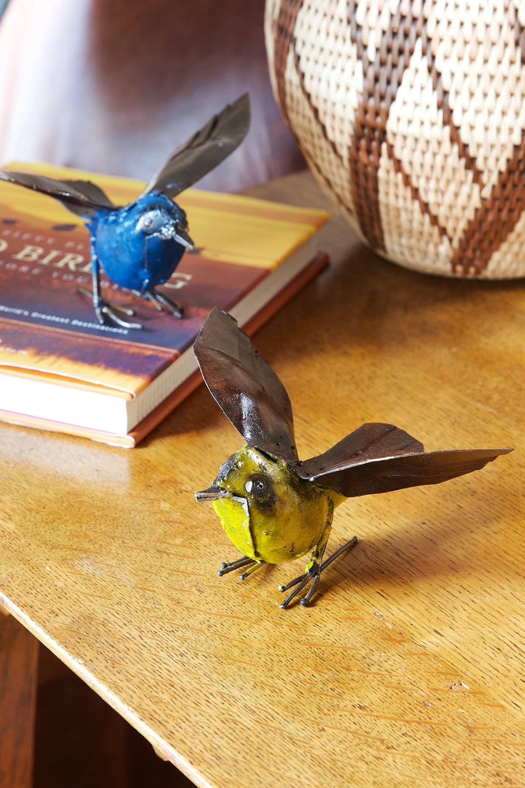 Yellow Recycled Metal Fluttering Bird Sculpture