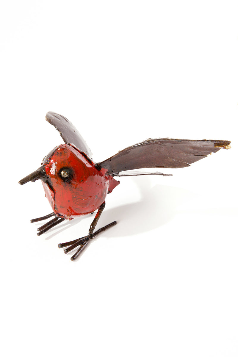 Red Recycled Metal Fluttering Bird Sculpture
