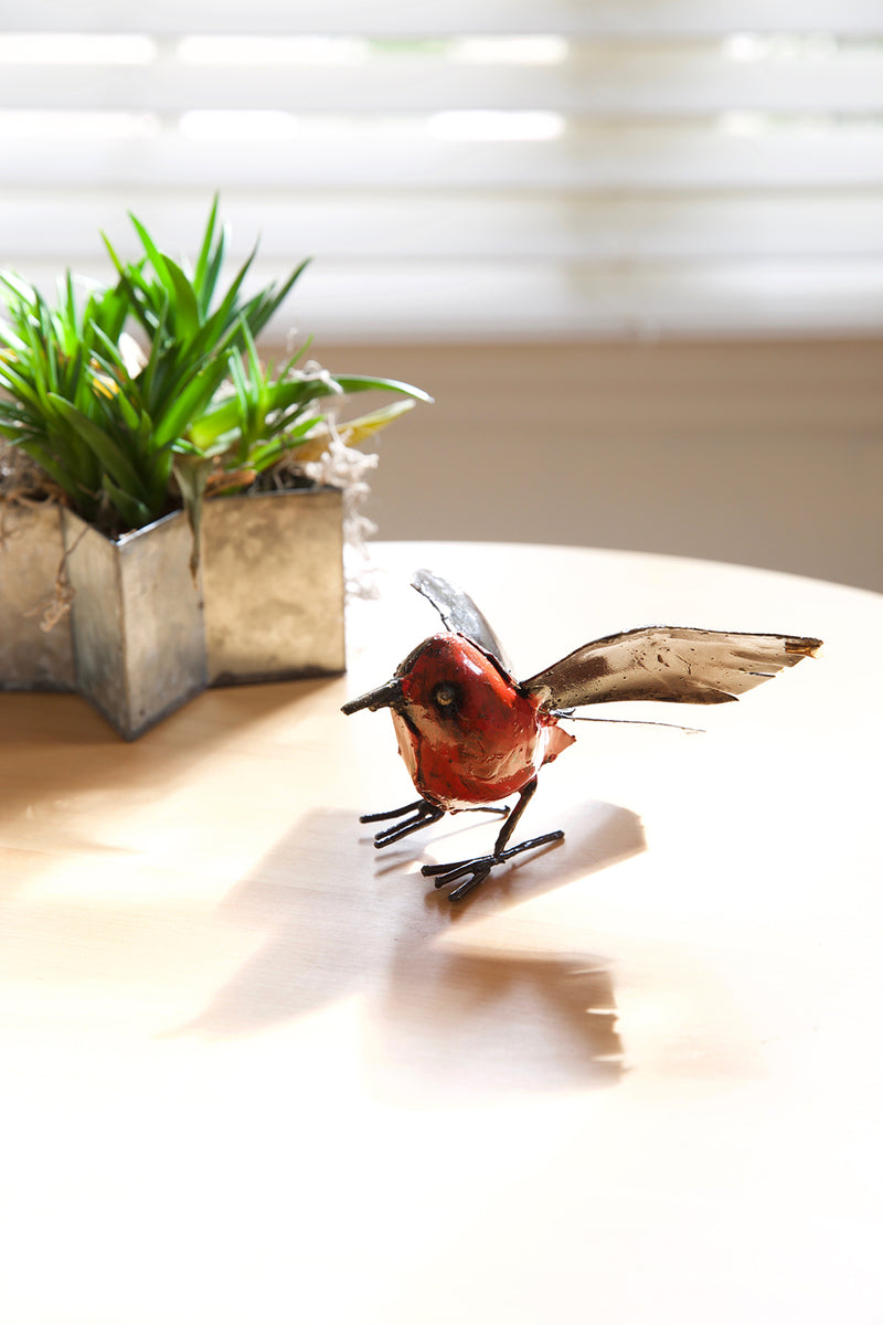 Red Recycled Metal Fluttering Bird Sculpture