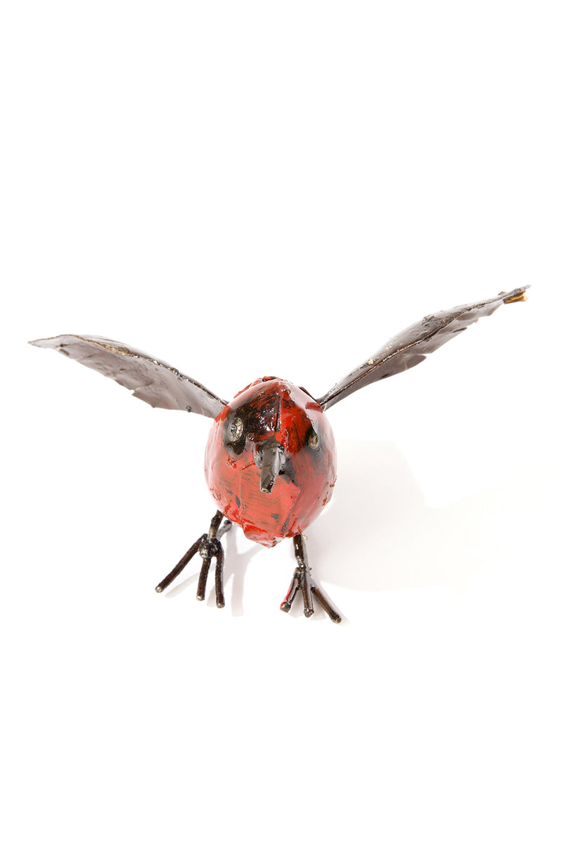 Red Recycled Metal Fluttering Bird Sculpture