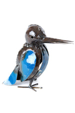 Large Blue Recycled Metal Malachite Kingfisher Bird Sculpture