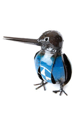 Large Blue Recycled Metal Malachite Kingfisher Bird Sculpture