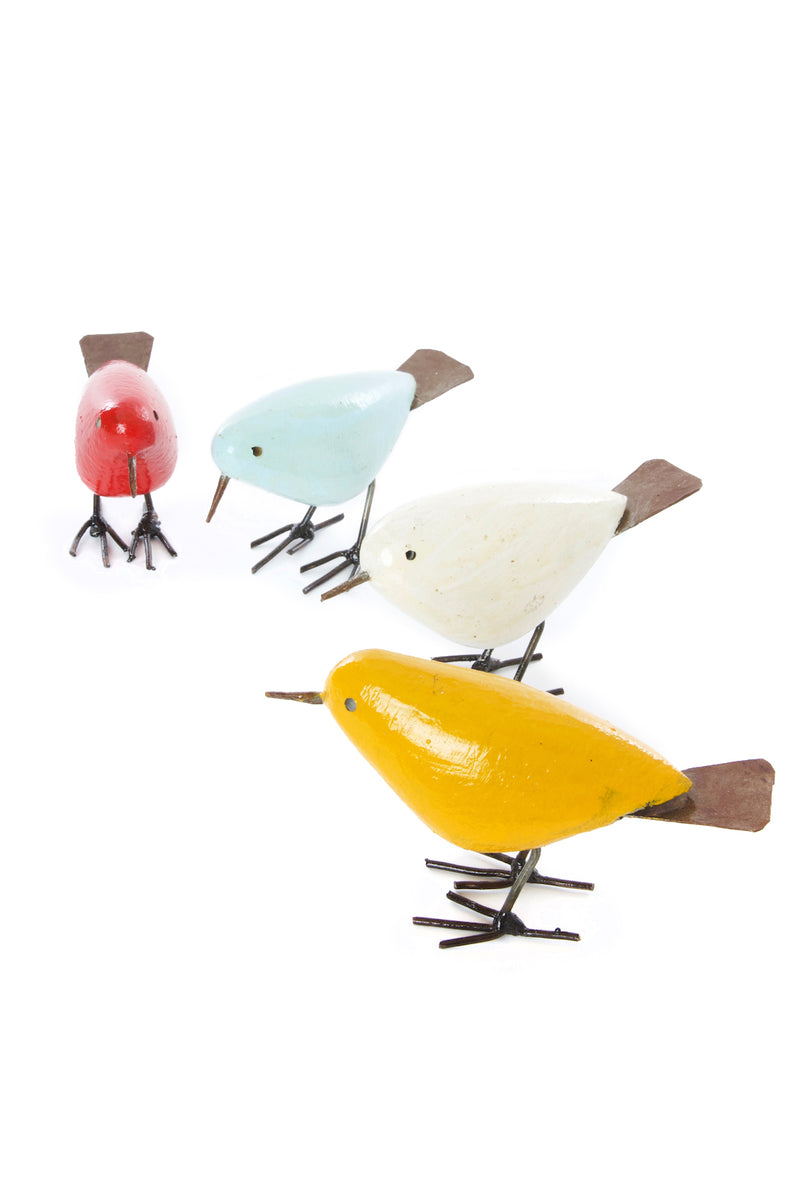 Set of Four Colorful Painted Stone and Metal Birds