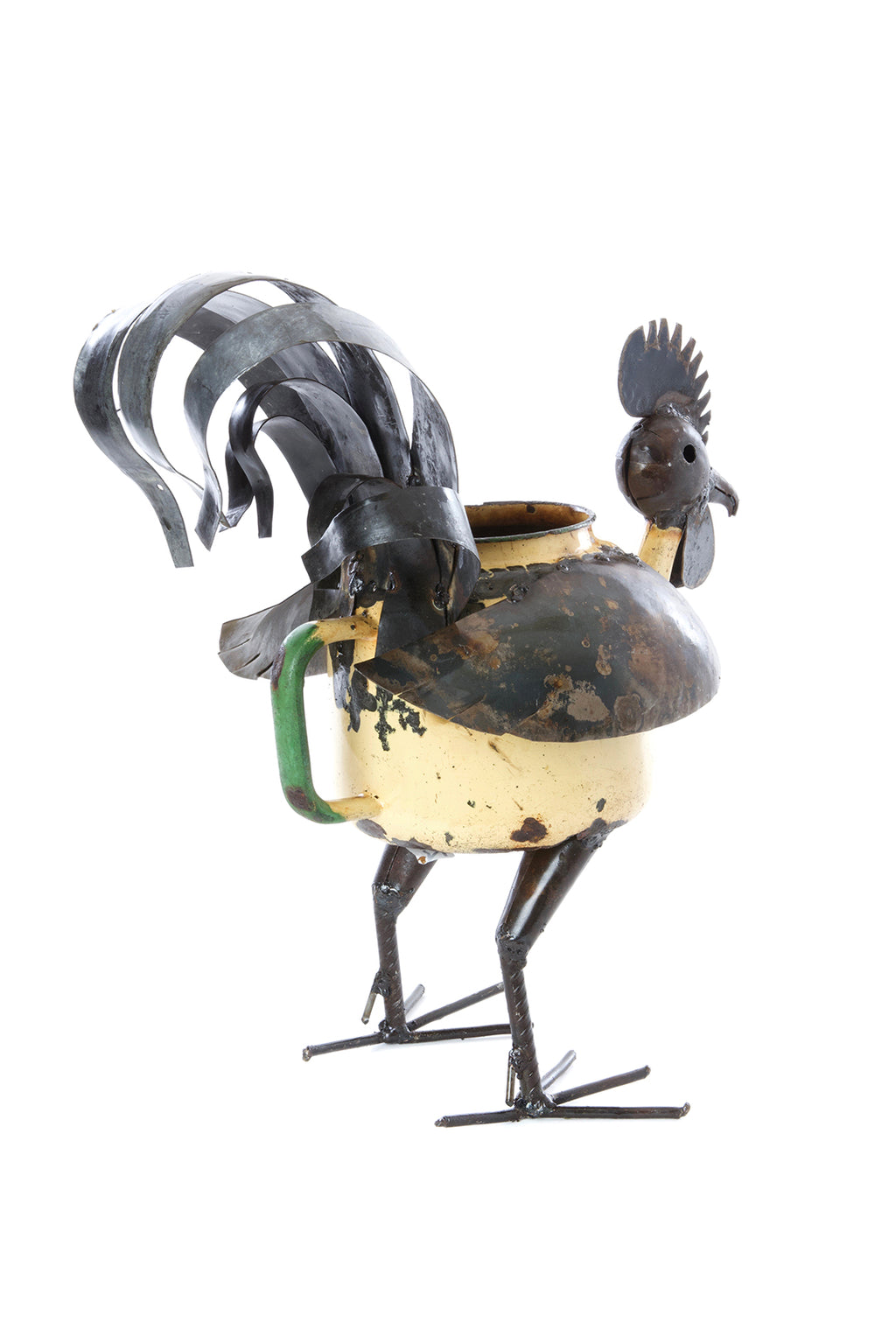 Small Zimbabwean Recycled Teapot Rooster Planter