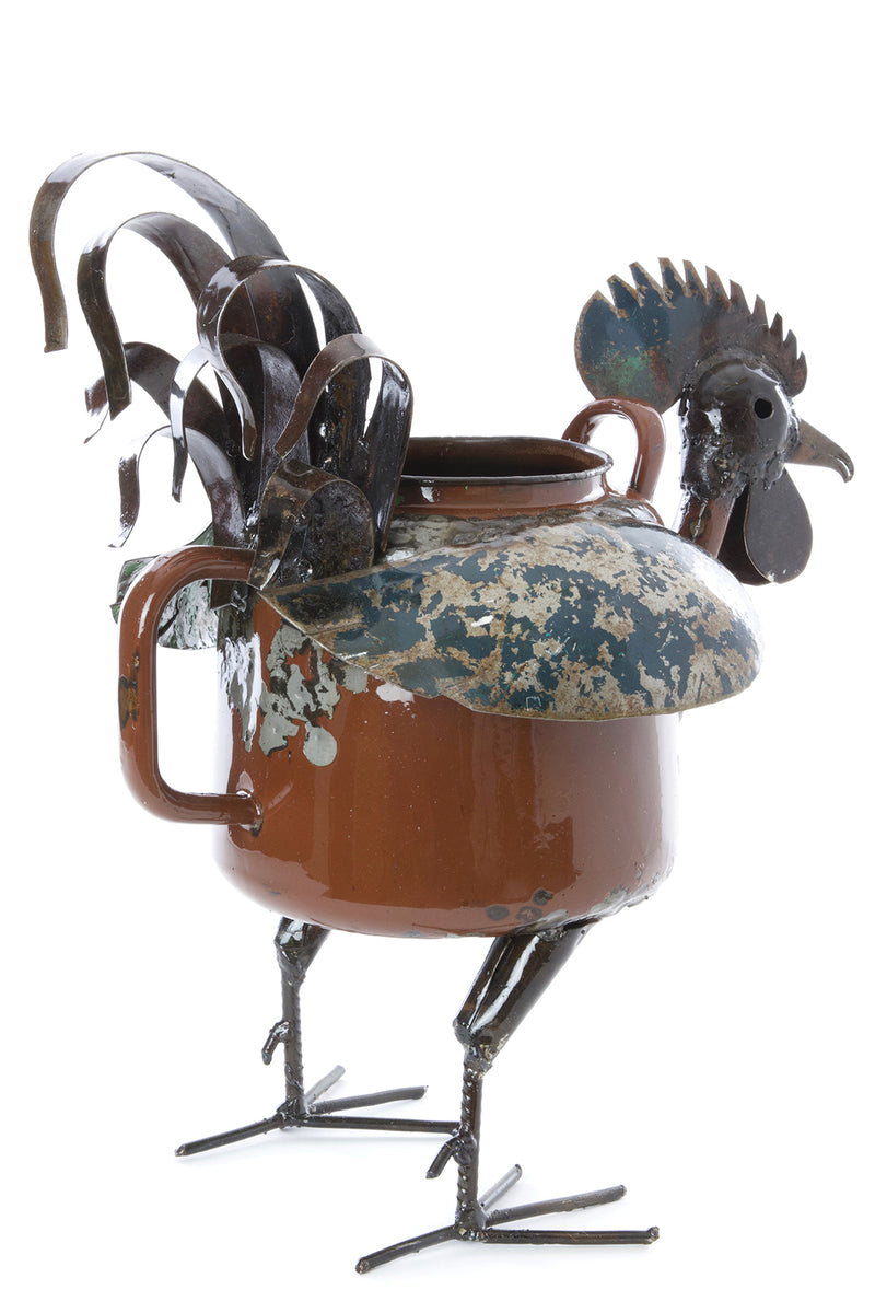 Large Zimbabwean Recycled Teapot Rooster Planter