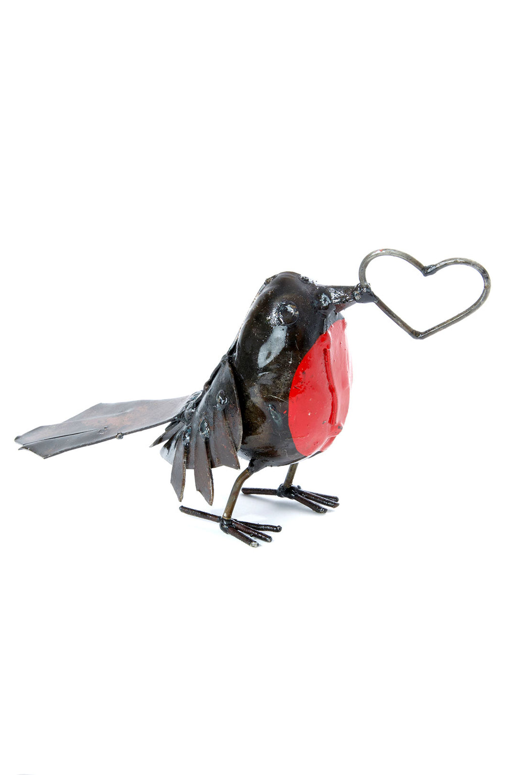 Recycled Metal Robin with Open Heart