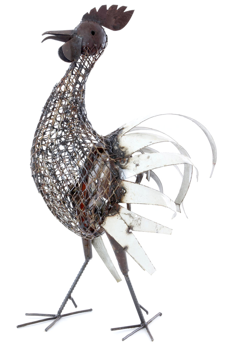 Recycled Metal Mesh Strutting Rooster Sculpture