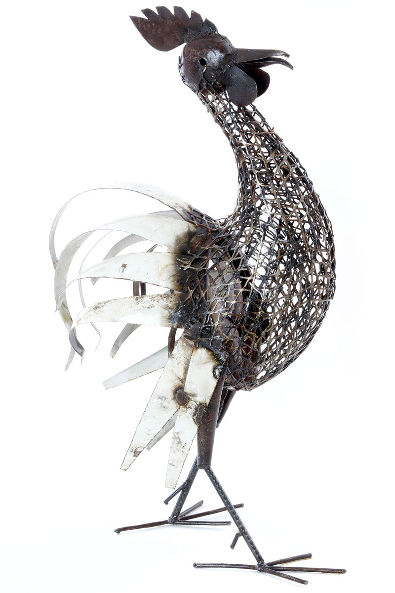 Recycled Metal Mesh Strutting Rooster Sculpture