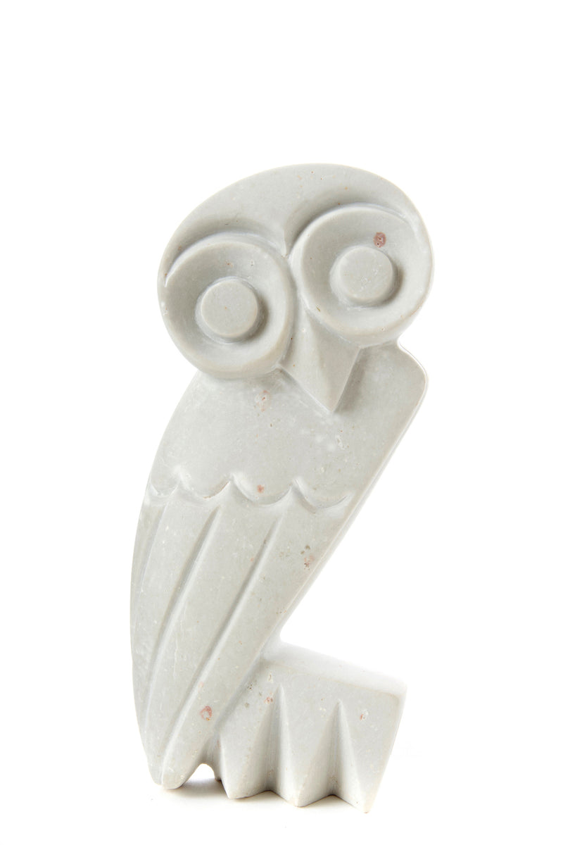 Hand Carved White Serpentine Owl Sculptures