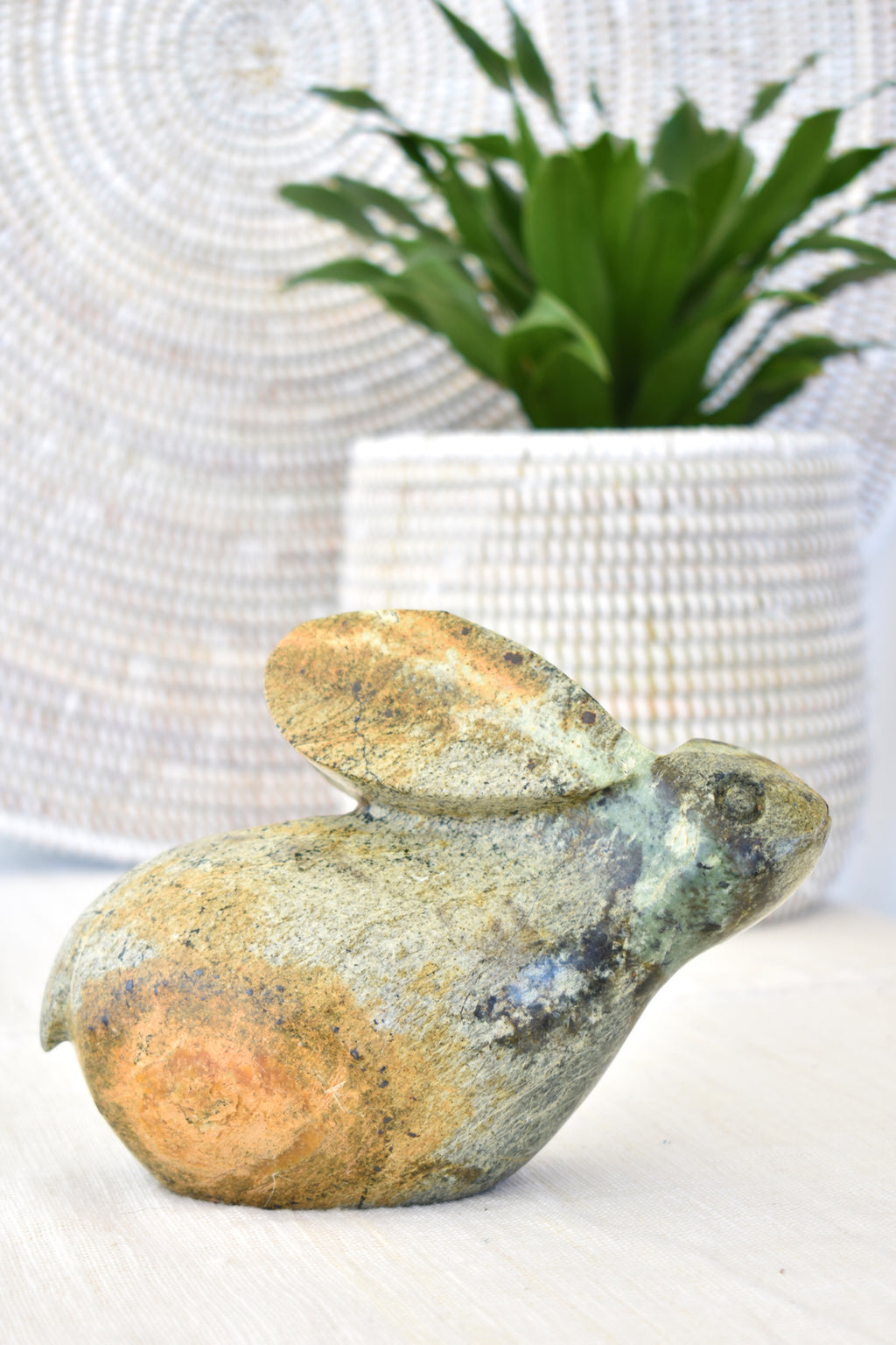 Hand Carved Green Serpentine Stone Rabbit Sculpture